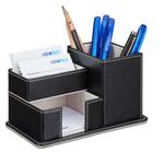 Relaxdays - Organiseur fournitures bureau similicuir tiroir, porte-stylo cartes visite 4