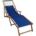 Erst-Holz Liegestuhl blau Fußteil Kissen Gartenliege Sonnenliege Relaxliege Buche dunkel klappbar 10-307FKH