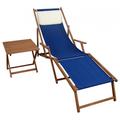 Erst-Holz Sonnenliege blau Fußteil Kissen Tisch Gartenliege Liegestuhl Deckchair Holz Buche 10-307FTKH