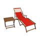 Erst-Holz Liegestuhl rot Fußablage Tisch Kissen Deckchair Holz Sonnenliege Gartenliege Buche 10-308 F T KH