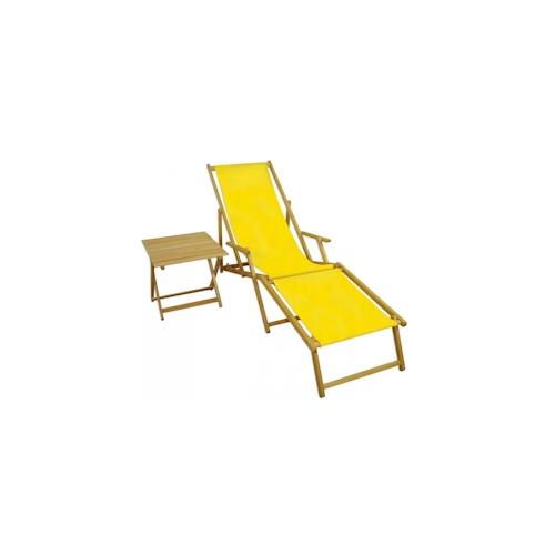 Liegestuhl gelb Strandliege Tisch Sonnenliege Relaxliege Deckchair Buche hell Fußteil 10-302NFT