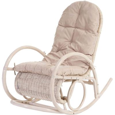 Schaukelstuhl Queluz, Schwingsessel Rattansessel, weiß Auflage creme Image