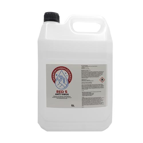 Desinfektionsmittel mit Aloe Vera Duft Hände und Flächen Schnelldesinfektion Händedesinfektionsmittel Hand-Desinfektion gegen Viren 5L 5 Liter RED5