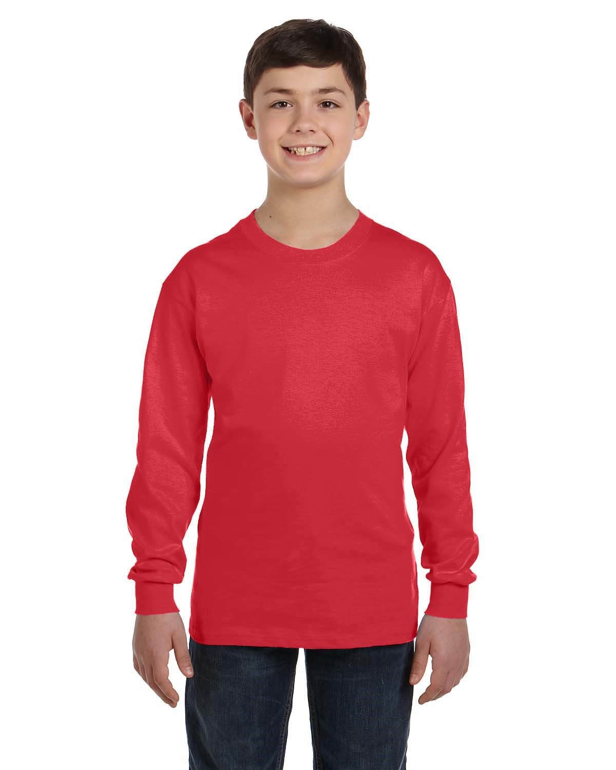 Gildan G540B Youth Heavy Cotton Long Sleeve T-Shirt in Red size Large 5400B, G5400B
