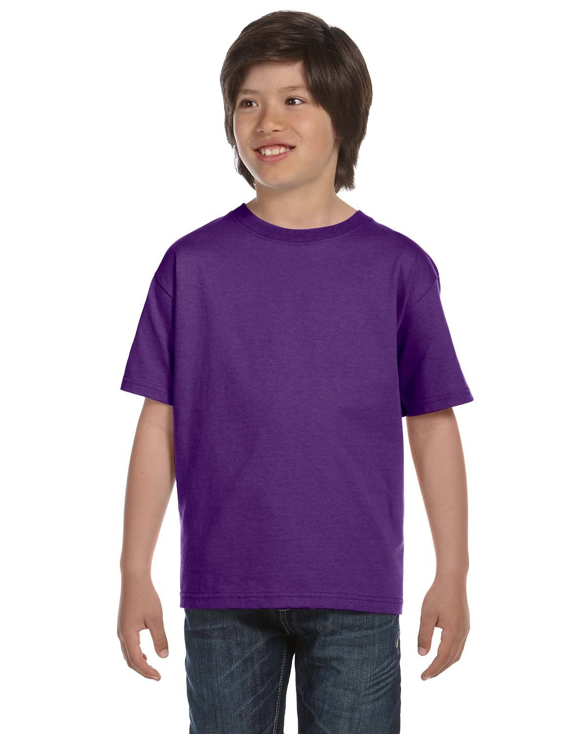 Gildan G800B Youth 50/50 5.6 Oz T Shirt in Purple size XL | Cotton Polyester 8000B, G8000B