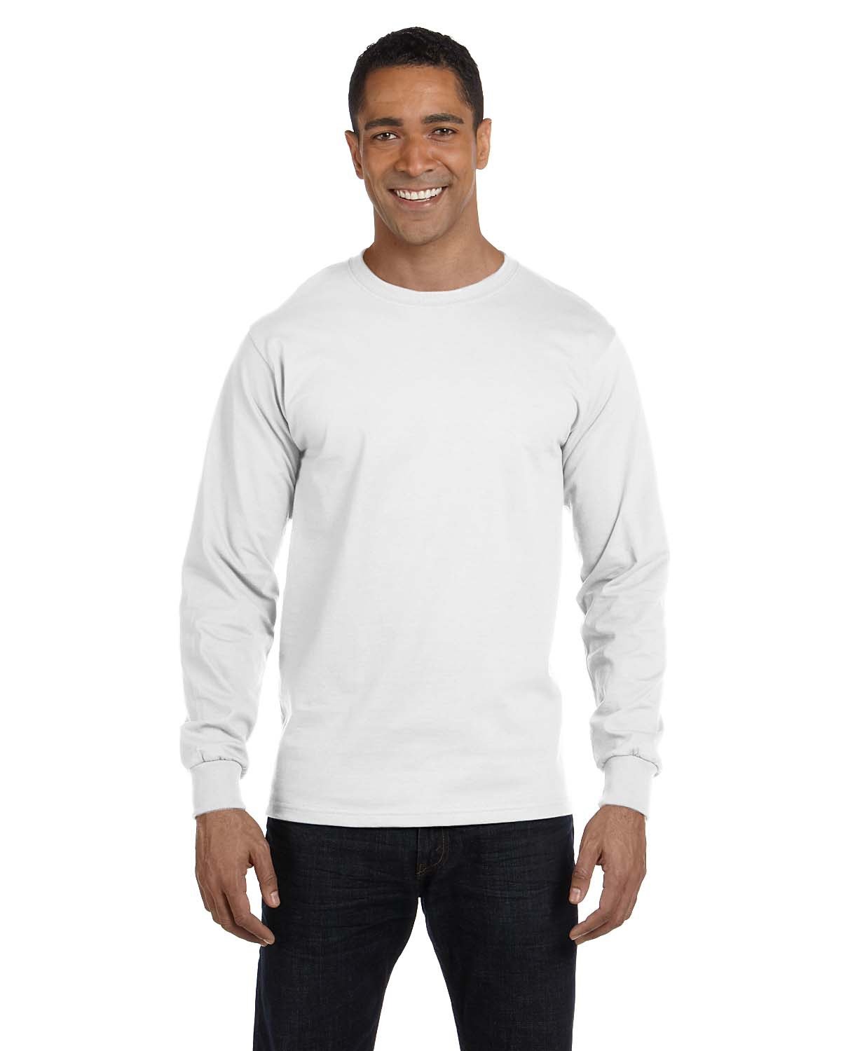 Gildan G840 Adult 50/50 Long-Sleeve T-Shirt in White size 2XL | Cotton Polyester 8400, G8400