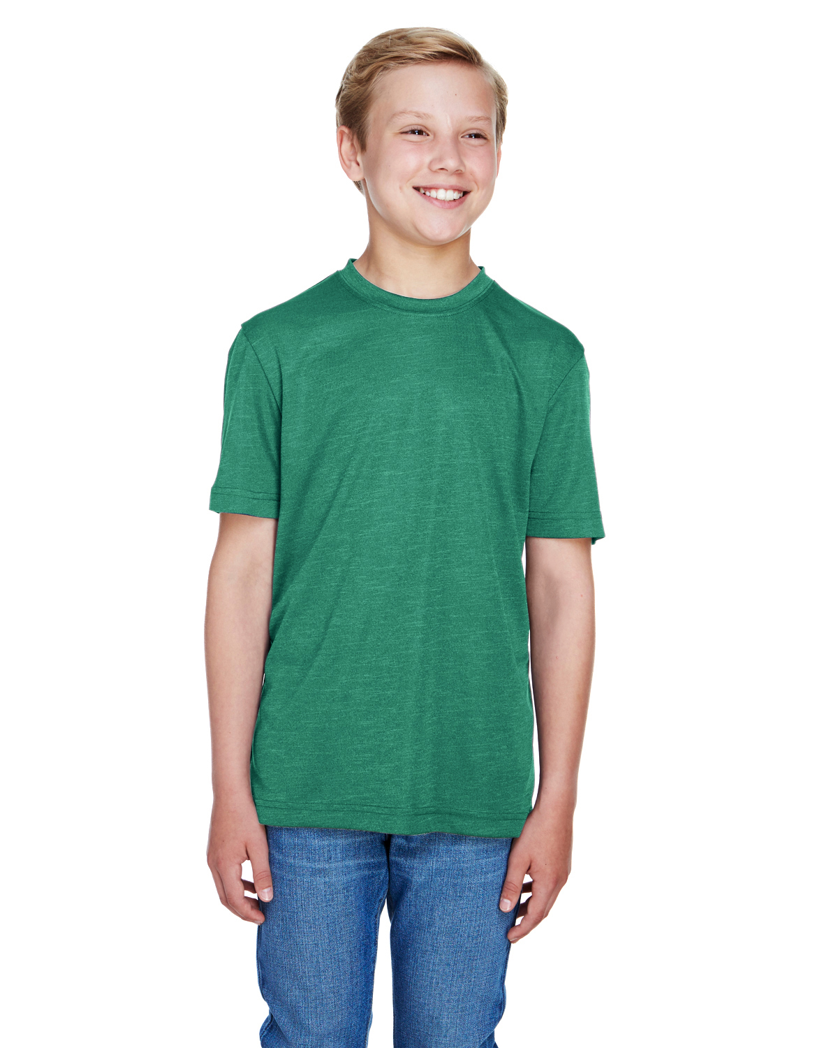 Team 365 TT11HY Youth Sonic Heather Performance T-Shirt in Sport Forest Green size XL | Polyester