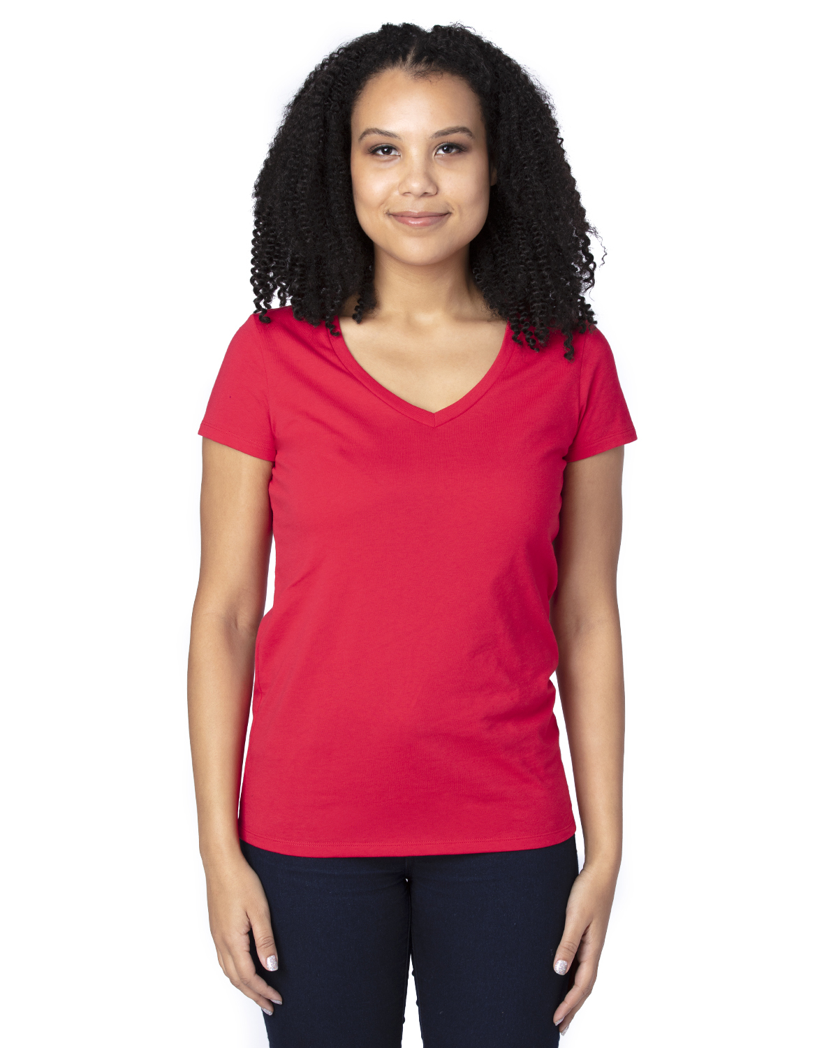 Threadfast Apparel 200RV Women's Ultimate V-Neck T-Shirt in Red size XL | Cotton/Polyester Blend