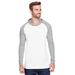 LAT 6917 Men's Hooded Raglan Long Sleeve Fine Jersey T-Shirt in Blended White/Vintage Heather/White size Small | Ringspun Cotton LA6917