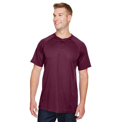 Augusta Sportswear AG1565 Athletic Attain Wicking Two-Button Baseball Jersey T-Shirt in Maroon size Small | Polyester 1565