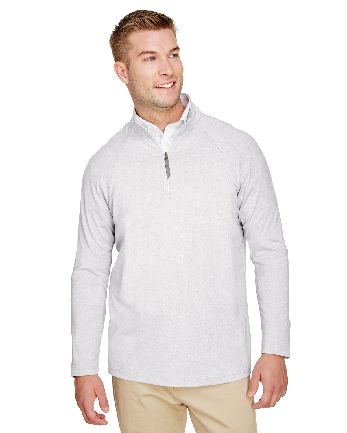 Devon & Jones DG480 CrownLux Performance Men's Clubhouse Micro-Stripe Quarter-Zip T-Shirt in Silver size 4XL | Polyester/Spandex Blend