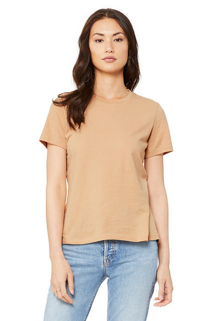 Bella + Canvas B6400 Women's Relaxed Jersey Short-Sleeve T-Shirt in Sand Dune size 2XL | Cotton 6400