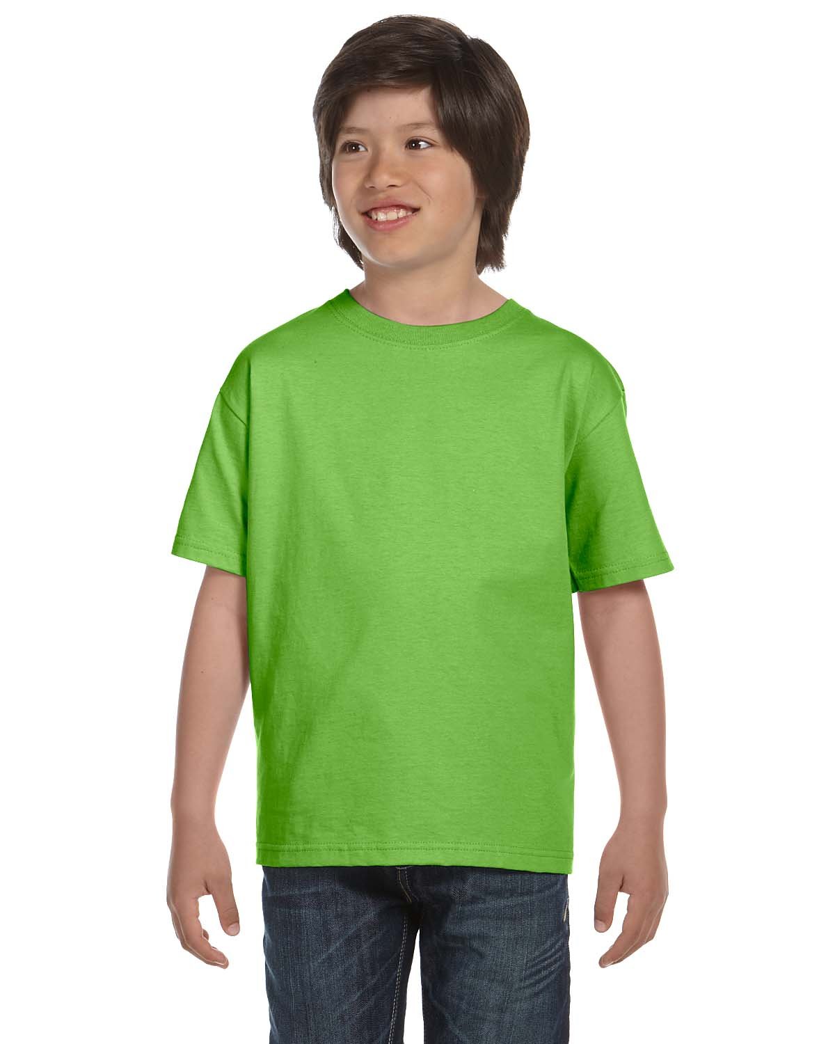 Gildan G800B Youth 50/50 5.6 Oz T Shirt in Lime size Medium | Cotton Polyester 8000B, G8000B