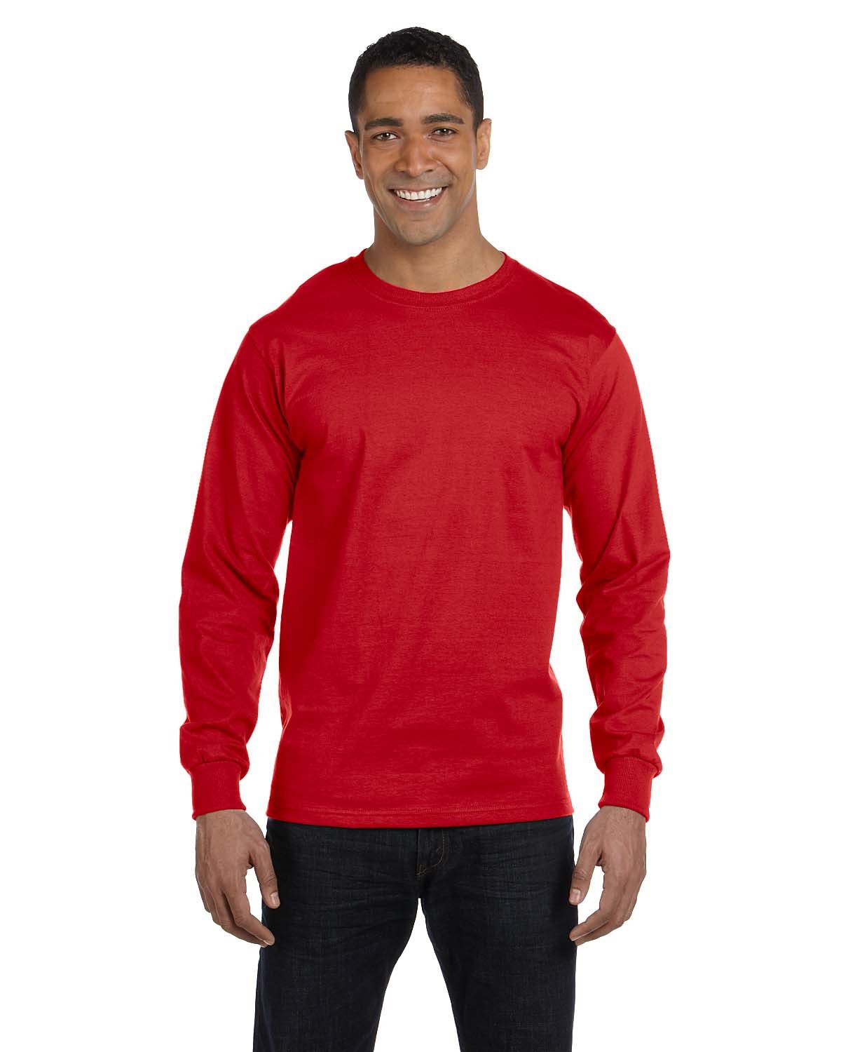 Gildan G840 Adult 50/50 Long-Sleeve T-Shirt in Red size 3XL | Cotton Polyester 8400, G8400