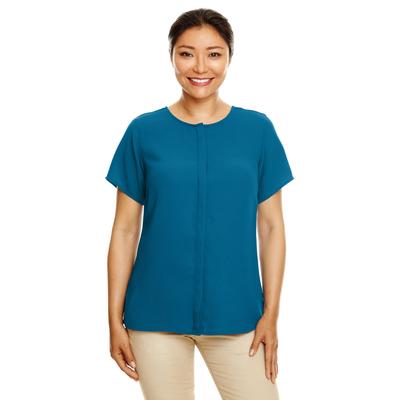 Devon & Jones DP612W Women's Perfect Fit Short-Sleeve Crepe Blouse in Dark Teal size XL | Polyester