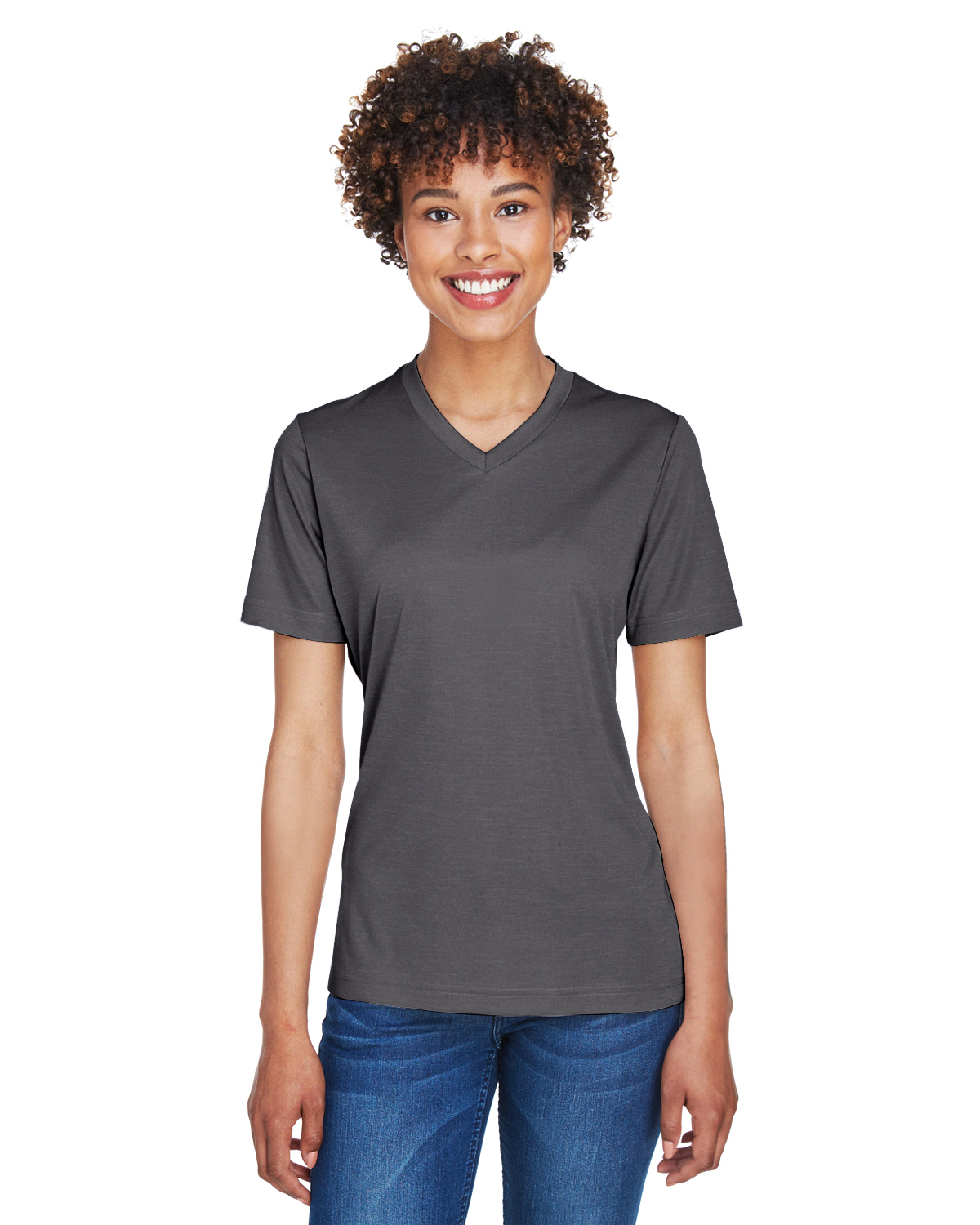 Team 365 TT11HW Women's Sonic Heather Performance T-Shirt in Dark Grey size Large | Polyester