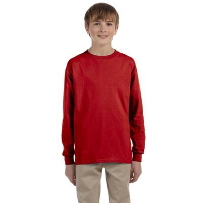 Jerzees 29BL Youth Dri-Power Active 50/50 Cotton/Poly Long Sleeve T-Shirt in True Red size Small | Cotton Polyester 29BLR