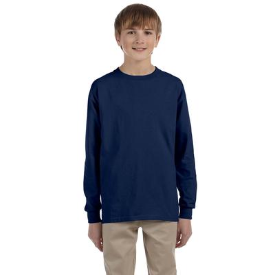 Jerzees 29BL Youth Dri-Power Active 50/50 Cotton/Poly Long Sleeve T-Shirt in Navy Blue size Small | Cotton Polyester 29BLR