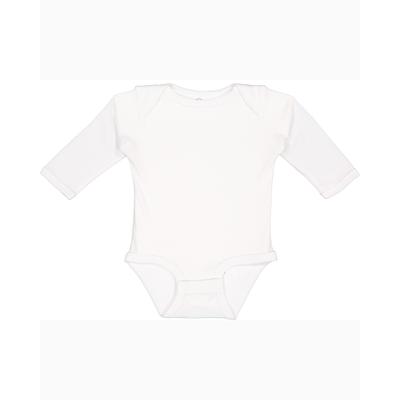 Rabbit Skins 4411 Infant Long Sleeve Baby Rib Bodysuit in White size 18MOS | Ringspun Cotton LA4411, RS4411