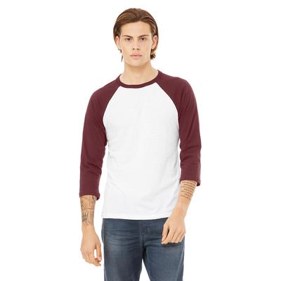 Bella + Canvas 3200 3/4-Sleeve Baseball T-Shirt in White/Maroon size Medium | Triblend B3200, BC3200