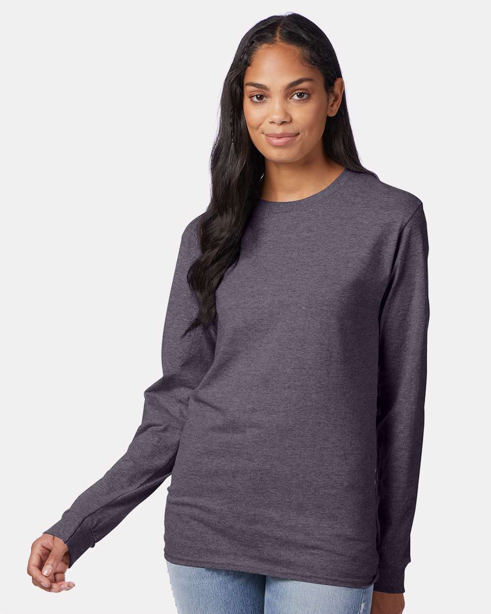 Hanes 5586 Authentic-T Cotton Long Sleeve T-Shirt in Charcoal Heather size 3XL