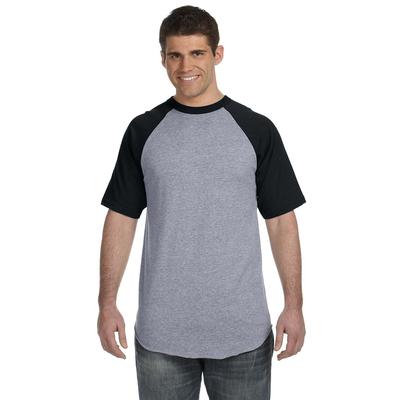 Augusta Sportswear 423 Baseball Short Sleeve Top 2.0 in Heather/Black size Large | Cotton Polyester