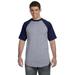 Augusta Sportswear 423 Adult Short-Sleeve Baseball Jersey T-Shirt in Heather/Navy Blue size Medium | Cotton Polyester