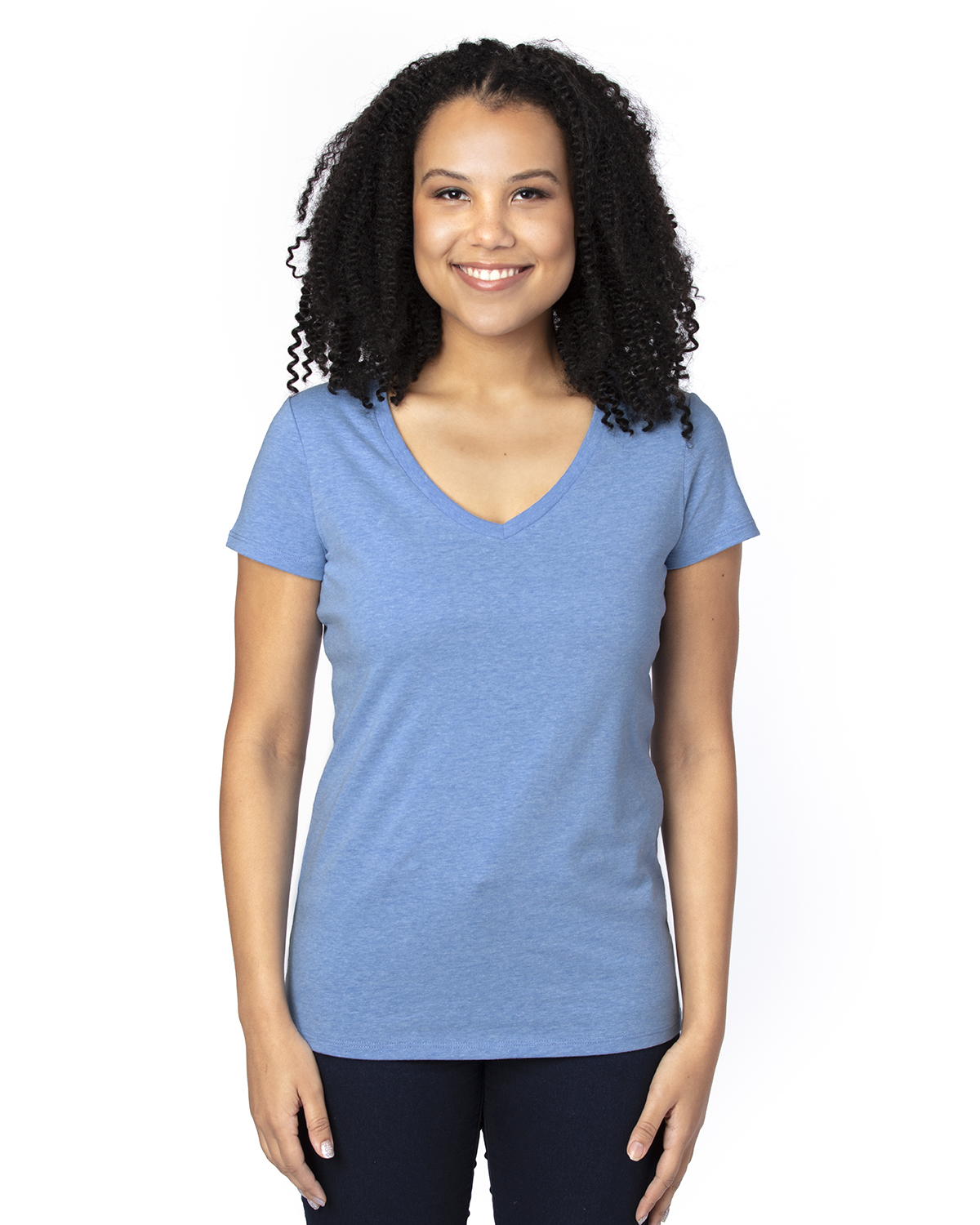 Threadfast Apparel 200RV Women's Ultimate V-Neck T-Shirt in Royal Blue Heather size XL | Cotton/Polyester Blend