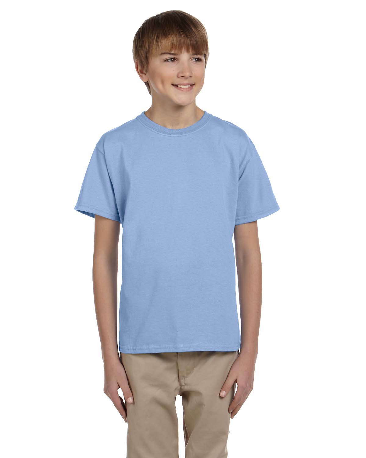 Hanes 5370 Youth EcoSmart T-Shirt in Light Blue size Small | Cotton Polyester