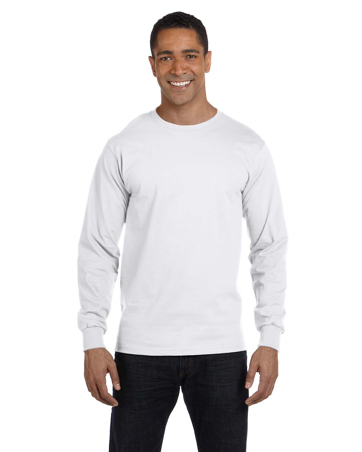 Hanes 5186 Adult Long-Sleeve Beefy-T-Shirt in White size 3XL | Ringspun Cotton