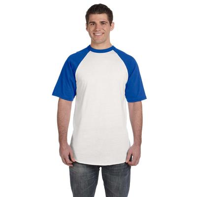 Augusta Sportswear 423 Baseball Short Sleeve Top 2.0 in White/Royal size XL | Cotton Polyester