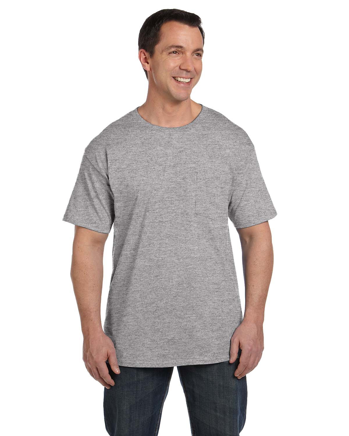 Hanes 5190P Adult Beefy-T-Shirt with Pocket in Light Steel size XL | Ringspun Cotton 5190