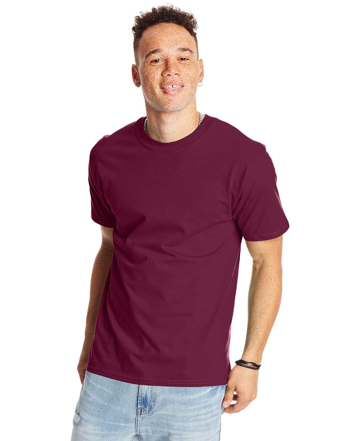 Hanes 5180 Beefy-T-Shirt - Cotton T-Shirt in Maroon size XL | Ringspun