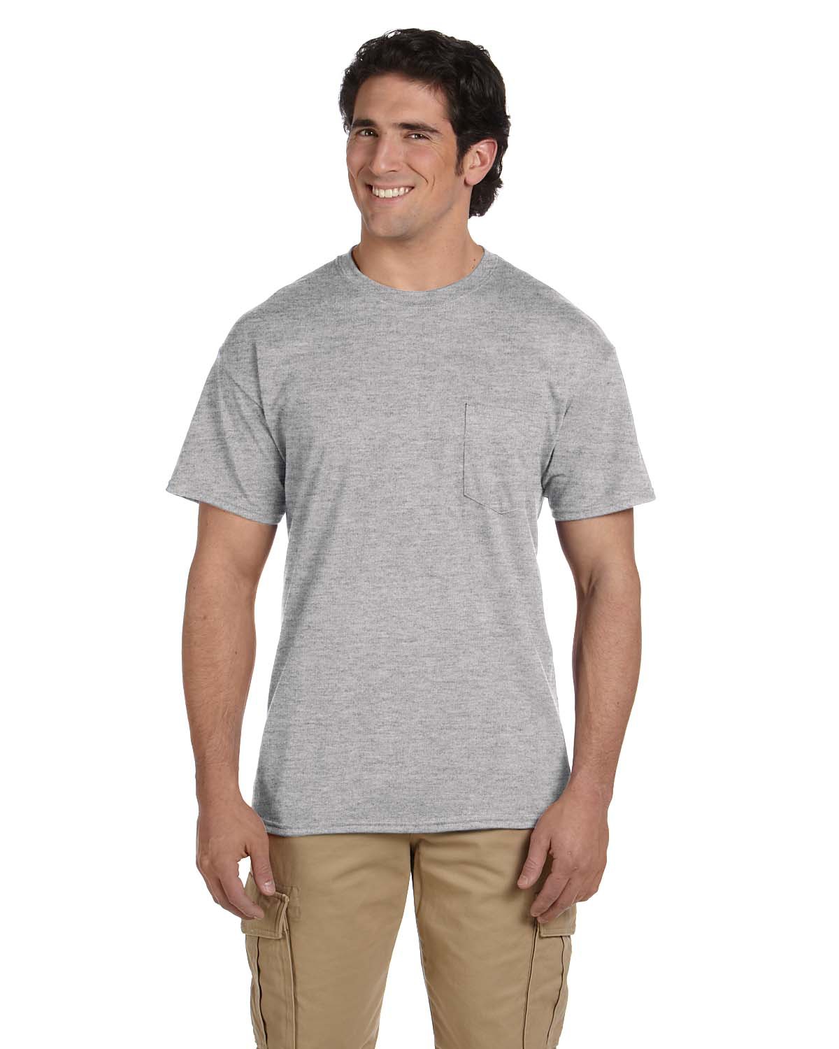 Gildan G830 DryBlend 50 Cotton/50 Poly Pocket T-Shirt in Sport Grey size Large | Cotton Polyester 8300, G8300