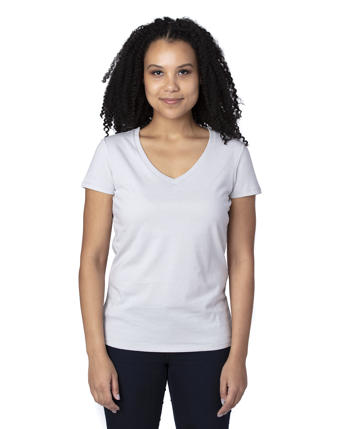 Threadfast Apparel 200RV Women's Ultimate V-Neck T-Shirt in Silver size Large | Cotton/Polyester Blend