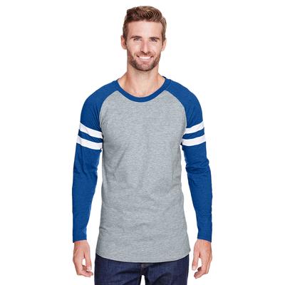 LAT 6934 Men's Gameday Mash-Up Long Sleeve Fine Jersey T-Shirt in Vintage Heather/Vintage Ry/White size XS | Cotton/Polyester Blend LA6934