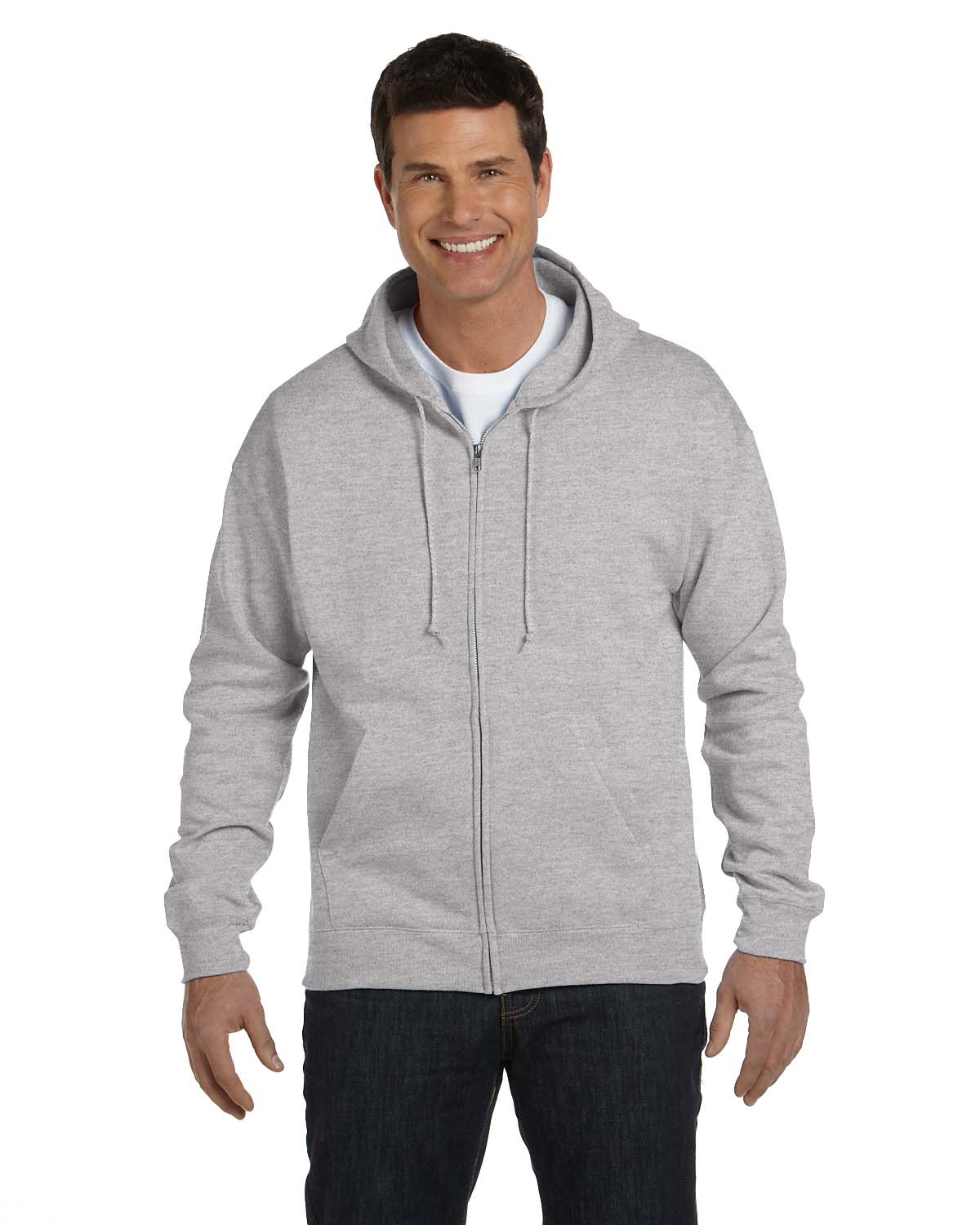 Hanes P180 EcoSmart Full-Zip Hooded Sweatshirt in Light Steel size XL | Cotton Polyester