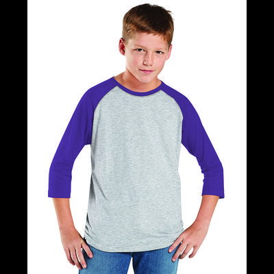 LAT 6130 Youth Baseball T-Shirt in Vintage Heather/Vintage Purple size Large | Ringspun Cotton LA6130