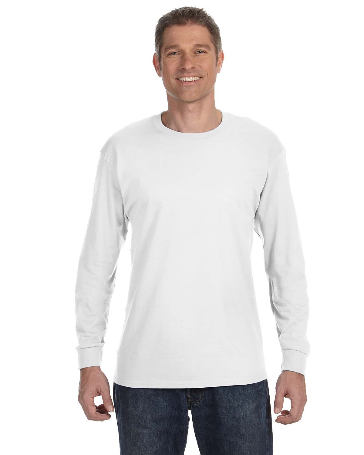 Hanes 5586 Authentic-T Cotton Long Sleeve T-Shirt in White size 2XL