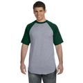 Augusta Sportswear 423 Adult Short-Sleeve Baseball Jersey T-Shirt in Heather/Dark Green size Large | Cotton Polyester