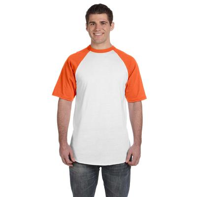 Augusta Sportswear 423 Baseball Short Sleeve Top 2.0 in White/Orange size 2XL | Cotton Polyester