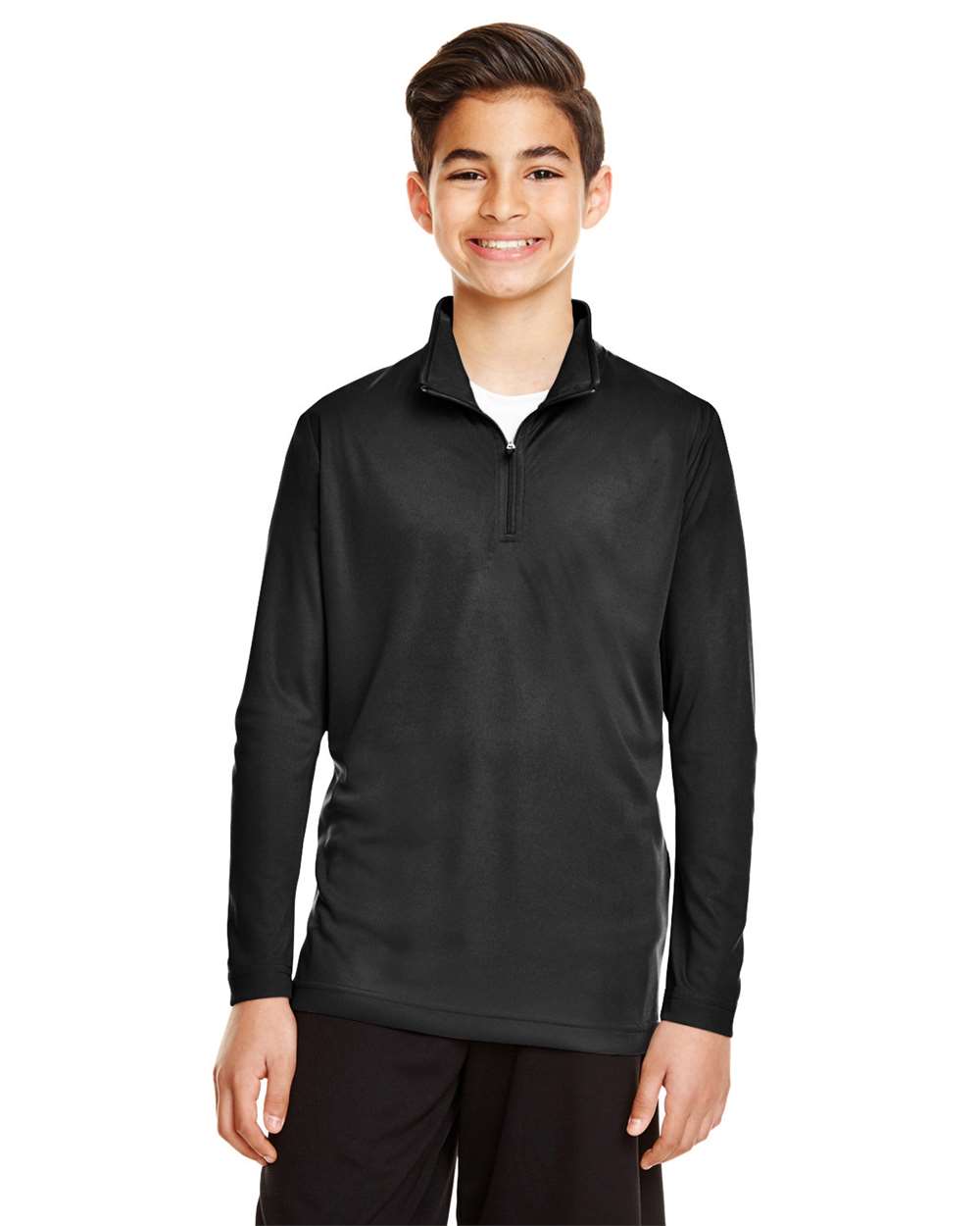 Team 365 TT31Y Youth Zone Performance Quarter-Zip Pullover T-Shirt in Black size Medium | Polyester