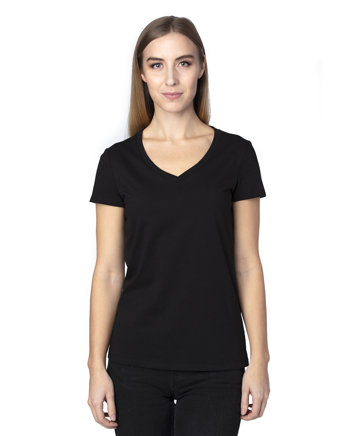 Threadfast Apparel 200RV Women's Ultimate V-Neck T-Shirt in Black size Small | Cotton/Polyester Blend