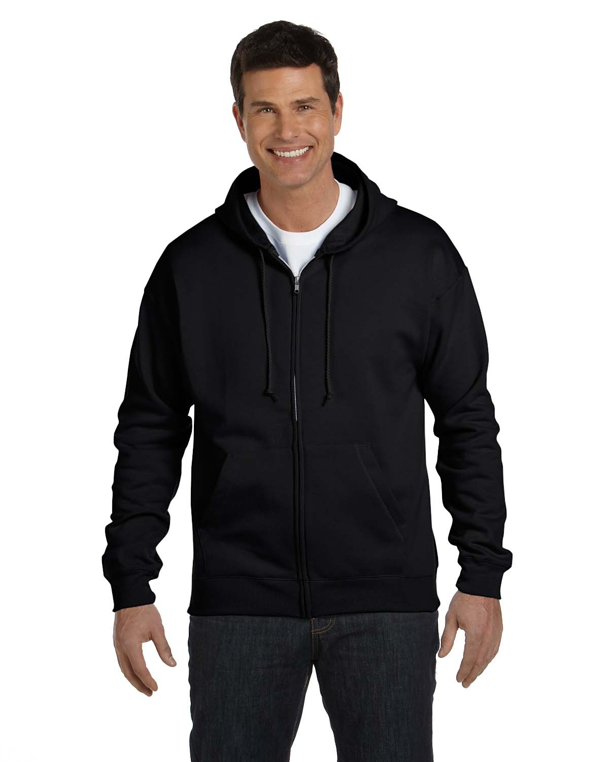 Hanes P180 EcoSmart Full-Zip Hooded Sweatshirt in Black size 3XL | Cotton Polyester