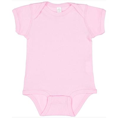 Rabbit Skins 4400 Infant Baby Rib Bodysuit in Pink size 6MOS | Ringspun Cotton LA4400, RS4400
