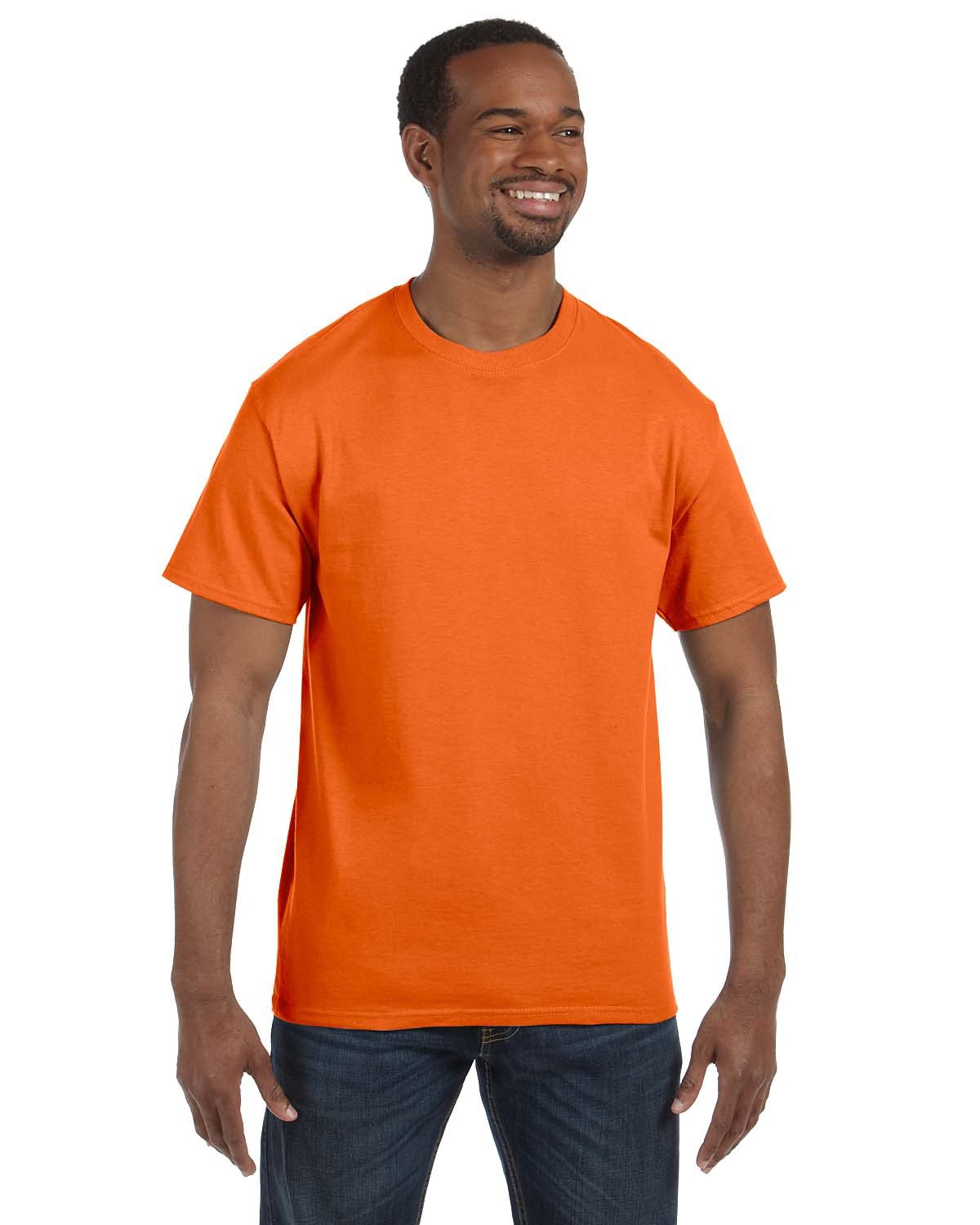 Hanes 5250T Men's Authentic-T T-Shirt in Orange size Medium | Cotton 5250