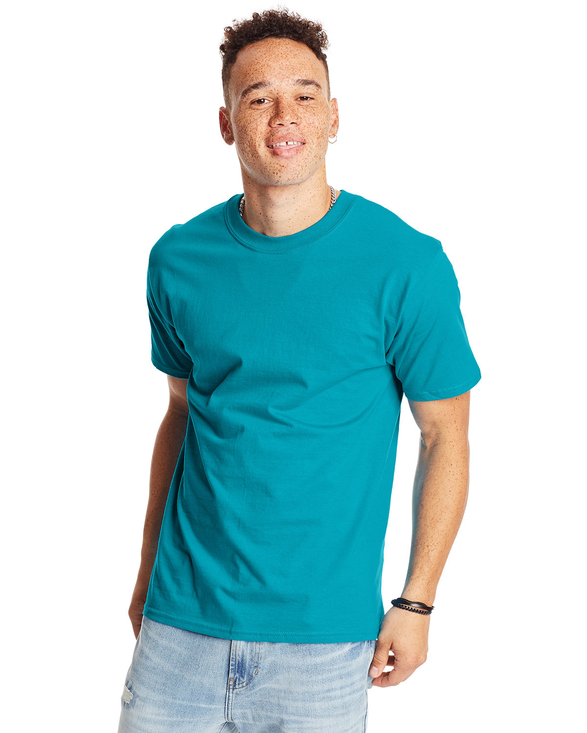 Hanes 5180 Beefy-T-Shirt - Cotton T-Shirt in Teal size Medium | Ringspun