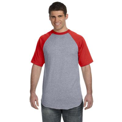 Augusta Sportswear 423 Baseball Short Sleeve Top 2.0 in Heather/Red size Medium | Cotton Polyester