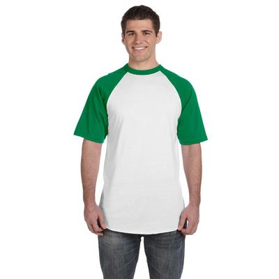 Augusta Sportswear 423 Baseball Short Sleeve Top 2.0 in White/Kelly size XL | Cotton Polyester