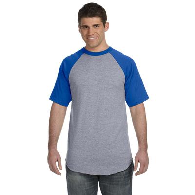 Augusta Sportswear 423 Baseball Short Sleeve Top 2.0 in Heather/Royal size Small | Cotton Polyester